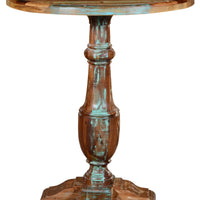 36" Brown and Patina Distressed Wood Round Pedestal High Top Table