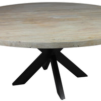 72" Gray Beige And Black Solid Wood And Iron Round Dining Table