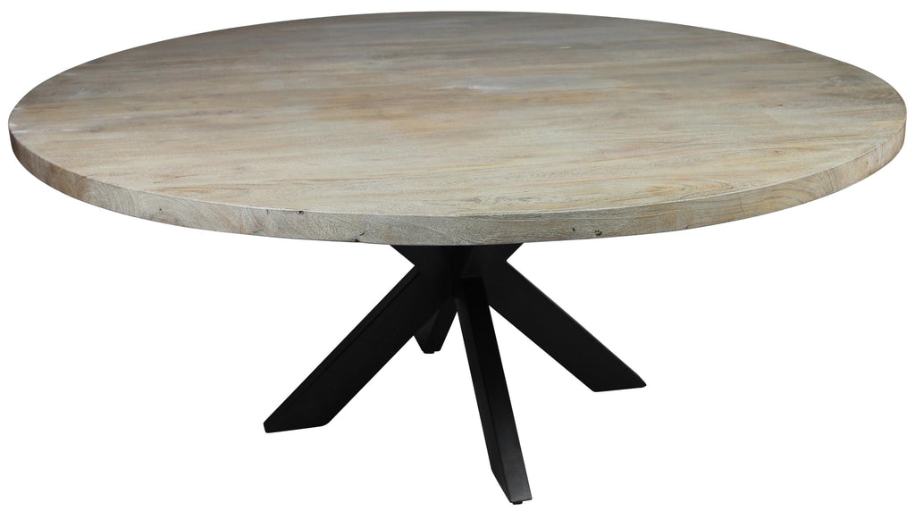 72" Gray Beige And Black Solid Wood And Iron Round Dining Table