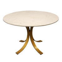 48" Ivory And Brass Rounded Marble And Iron Dining Table