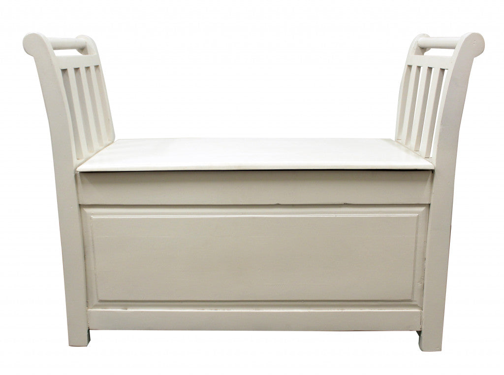 38" White Solid Wood Entryway Bench With Flip Top and High Sides