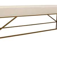 58" Ivory And Gold 100% Linen Upholstered Entryway Bench