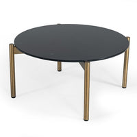 36" Gold And Black Marble Stone Round Coffee Table