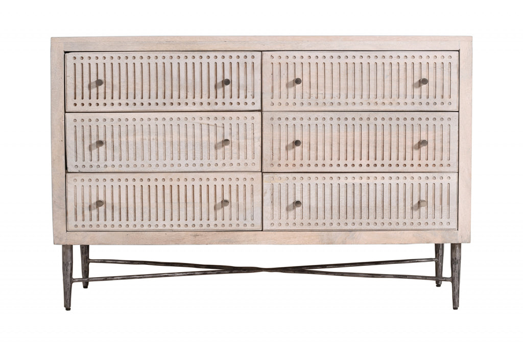 48" Brushed Ivory Solid Wood Six Drawer Double Dresser