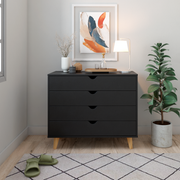 35" Black Solid Wood Four Drawer Standard Dresser