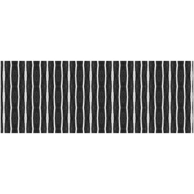 2' X 5' Black And White Modern Stripe Printed Vinyl Area Rug with UV Protection