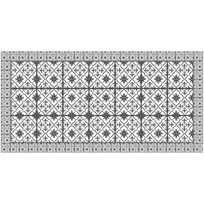 2' X 4' Dark Gray And White Tile Printed Vinyl Area Rug with UV Protection