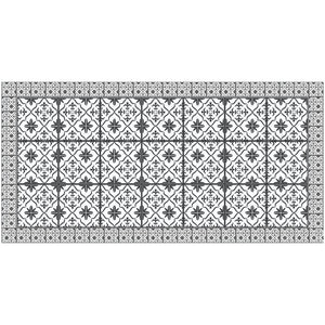 2' X 4' Dark Gray And White Tile Printed Vinyl Area Rug with UV Protection