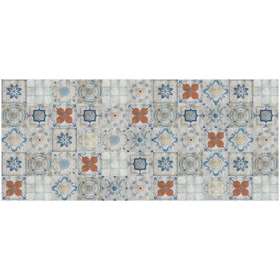 2' X 4' Gray Blue And Rust Mosaic Tile Printed Vinyl Area Rug With UV Protection