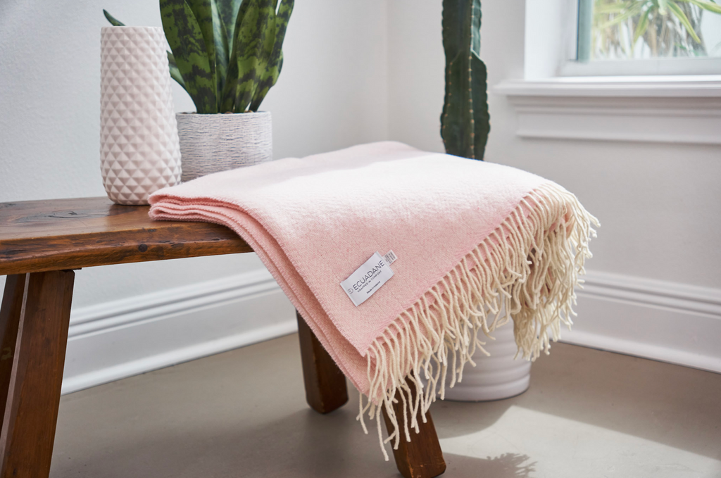 Pink Woven Wool Solid Color Reversable Throw