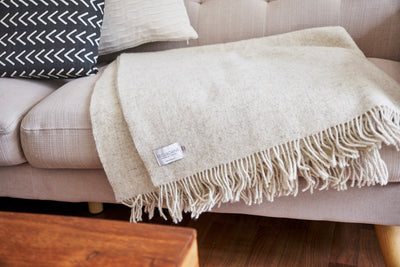 Natural Woven Wool Solid Color Reversable Throw