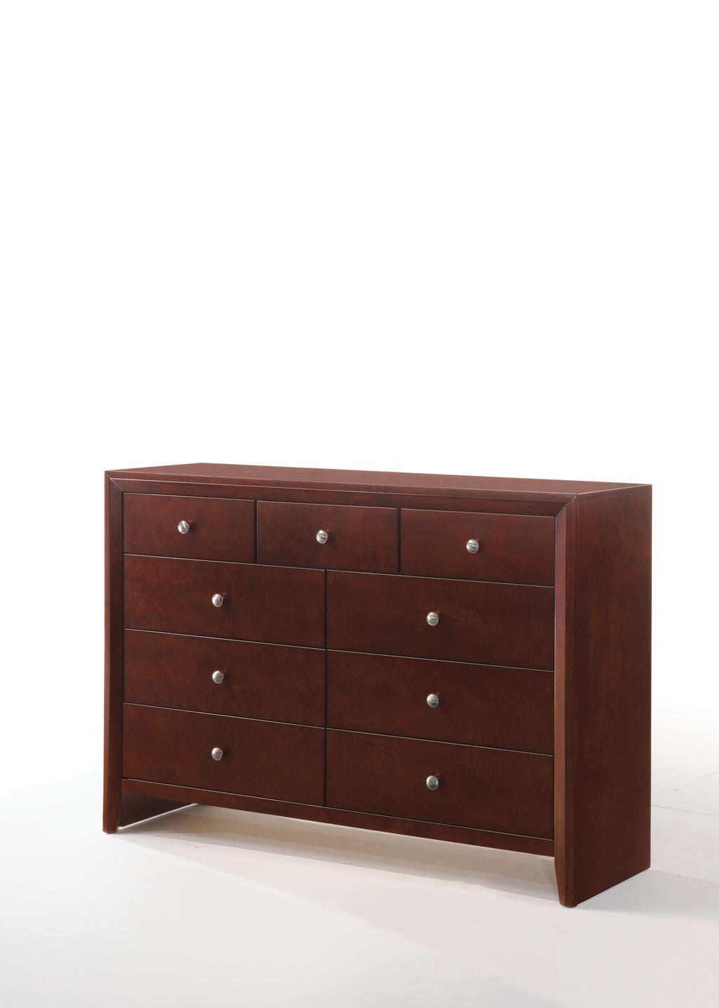 55" Brown Cherry Manufactured Wood Nine Drawer Triple Dresser