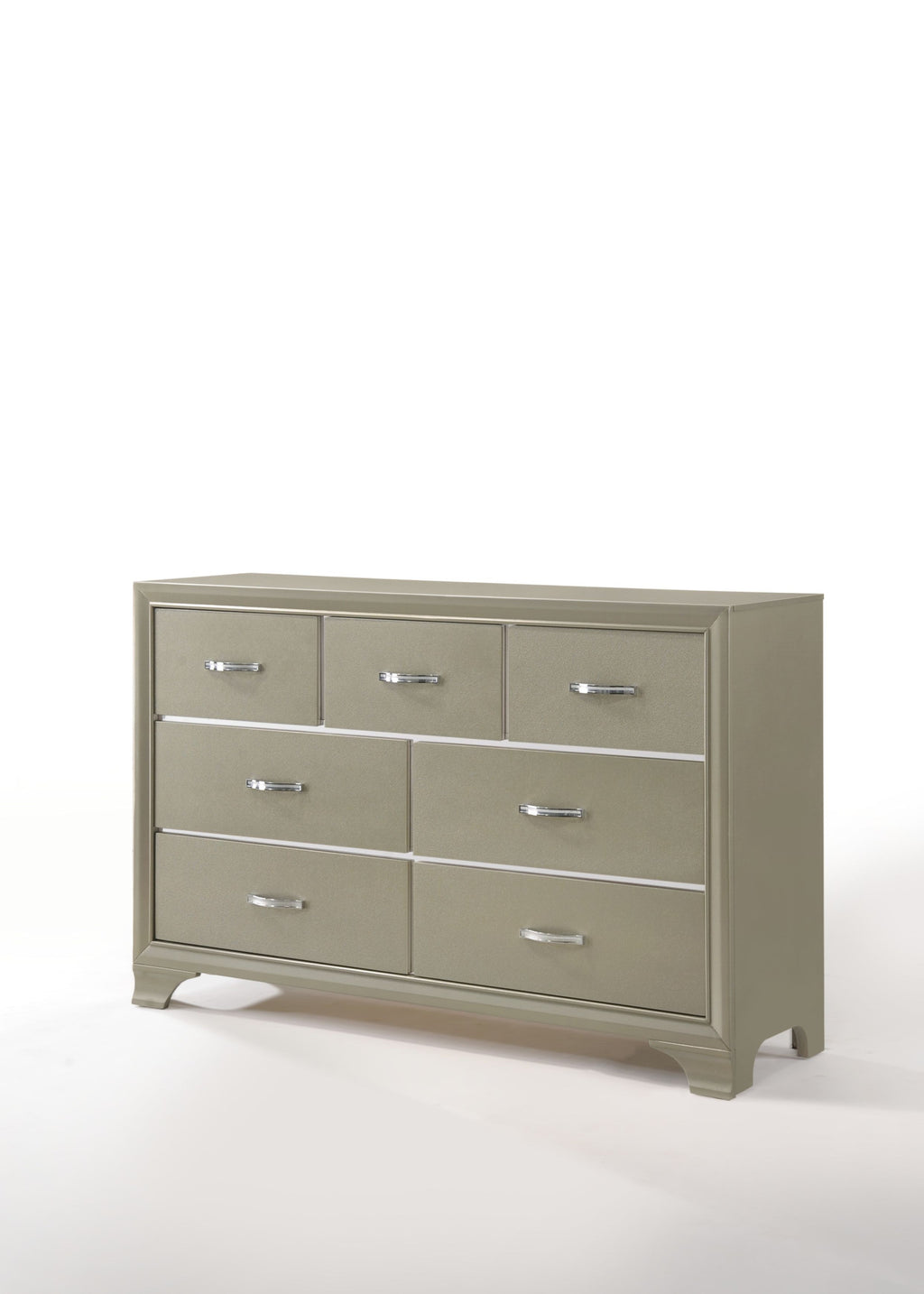 58" Champagne Manufactured Wood Seven Drawer Triple Dresser