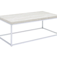 48" Chrome And White Oak Manufactured Wood And Metal Rectangular Coffee Table