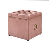 18" Blush Velvet And Black Tufted Storage