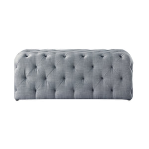 48" Light Gray And Black Upholstered Linen Bench