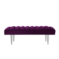 53" Purple And Silver Upholstered Velvet Bench