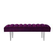 53" Purple And Silver Upholstered Velvet Bench