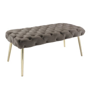 48" Taupe And Gold Upholstered Velvet Bench