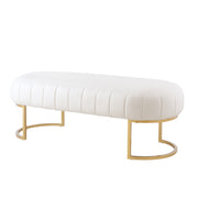53" White And Gold Upholstered Faux Leather Bench