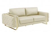 90" Beige Italian Leather And Gold Standard Sofa