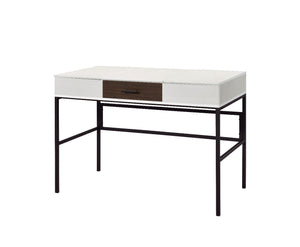 42" White Natural Wood and Black Rectangular Writing Desk with USB