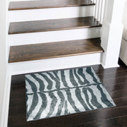 2' X 3' Grey Zebra Print Shag Handmade Non Skid Area Rug