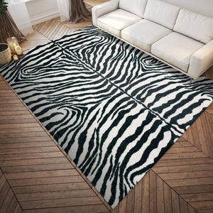 3' X 5' Black and White Zebra Print Shag Handmade Non Skid Area Rug