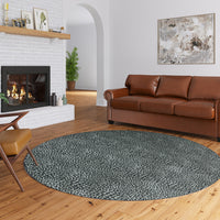 8' X 8' Black and Gray Leopard Round Shag Handmade Non Skid Area Rug