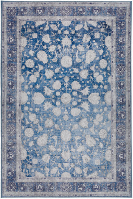 5' X 8' Blue Oriental Distressed Non Skid Area Rug