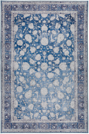 5' X 8' Blue Oriental Distressed Non Skid Area Rug