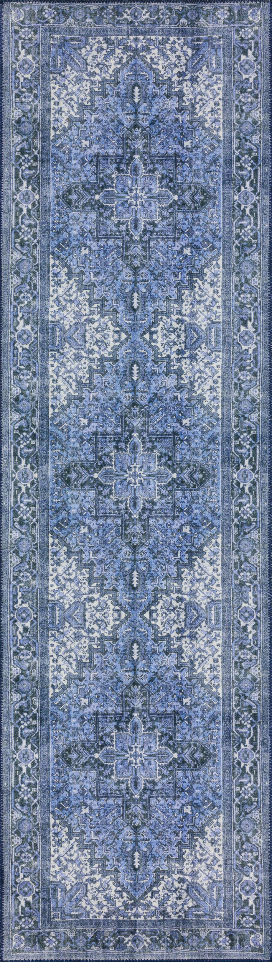 2' X 8' Blue Oriental Distressed Non Skid Runner Rug