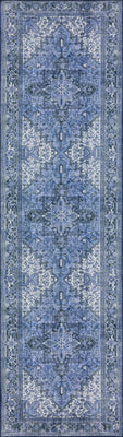 2' X 8' Blue Oriental Distressed Non Skid Runner Rug