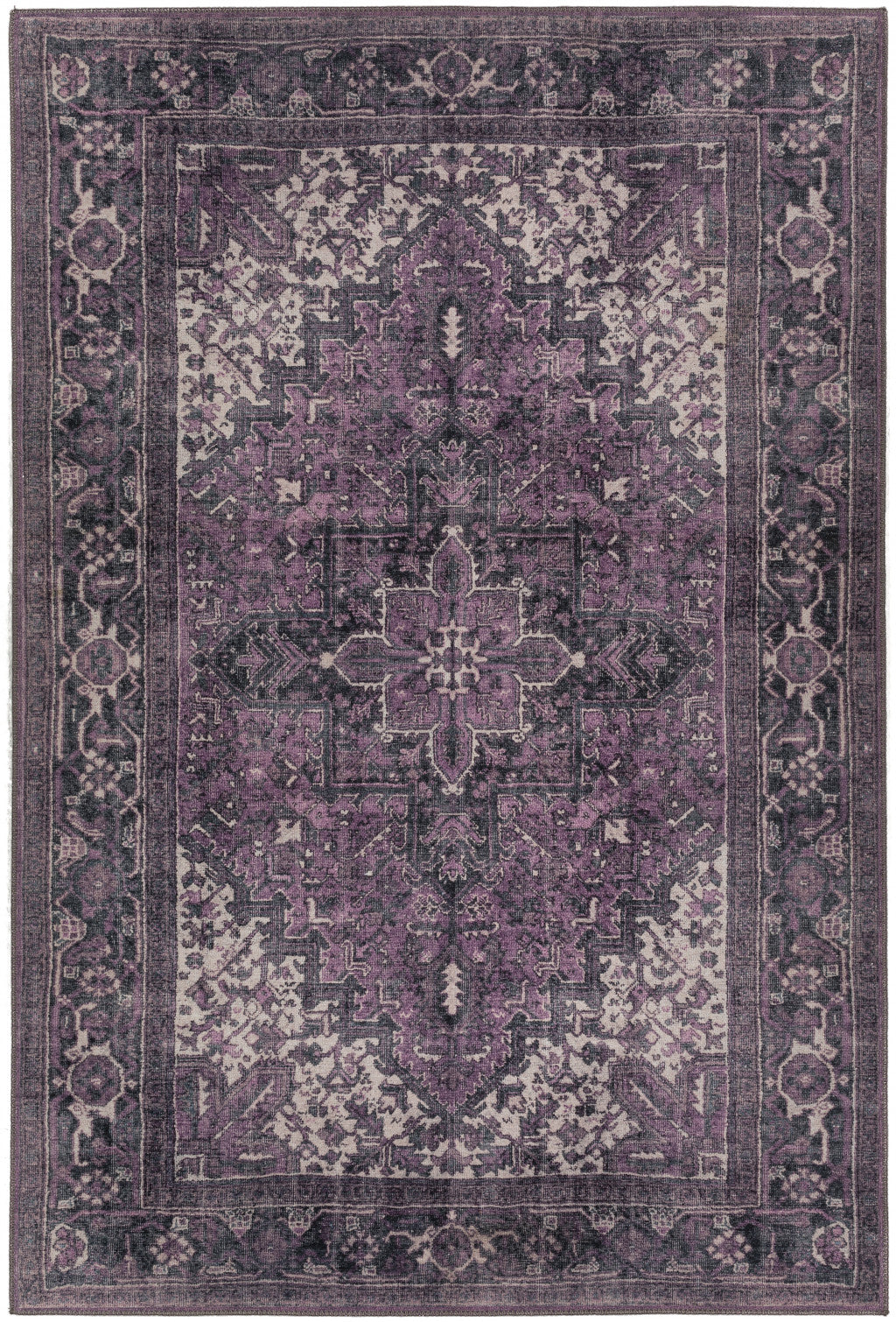 5' X 8' Purple Oriental Distressed Non Skid Area Rug