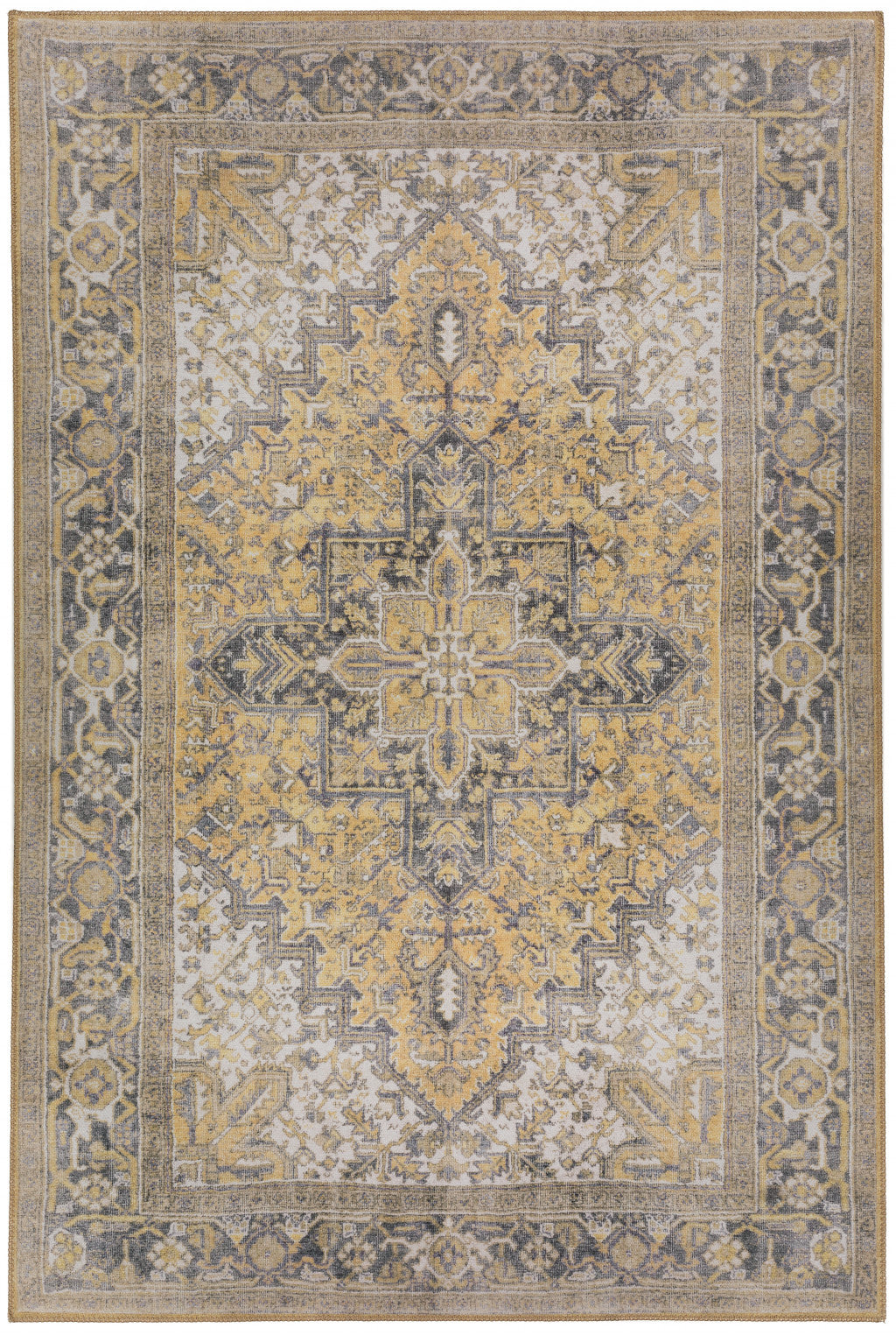 9' X 13' Gold Oriental Distressed Non Skid Area Rug