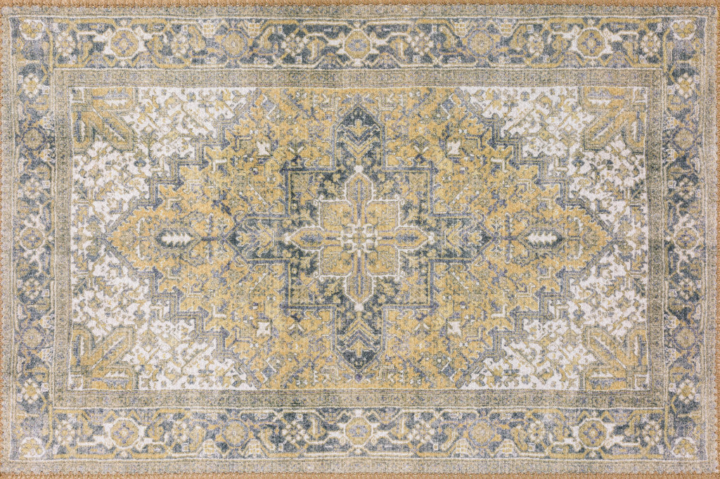 2' X 3' Gold Oriental Distressed Non Skid Area Rug