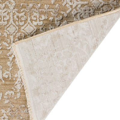 5' X 8' Beige Oriental Area Rug With Fringe