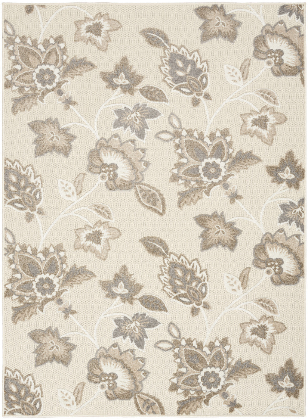 9' X 12' Beige Floral Stain Resistant Non Skid Area Rug