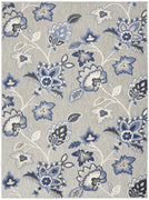 9' X 12' Blue And Grey Floral Stain Resistant Non Skid Area Rug