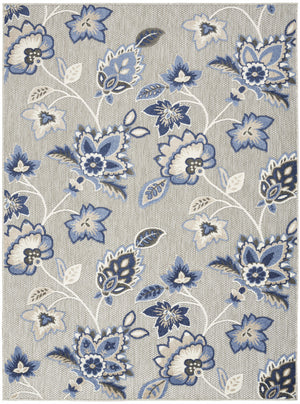 9' X 12' Blue And Grey Floral Stain Resistant Non Skid Area Rug