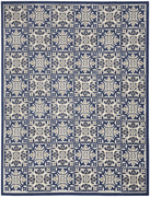 9' X 12' Blue Fleur De Lis Stain Resistant Non Skid Area Rug