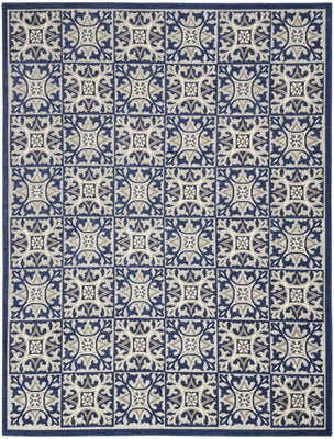 9' X 12' Blue Fleur De Lis Stain Resistant Non Skid Area Rug