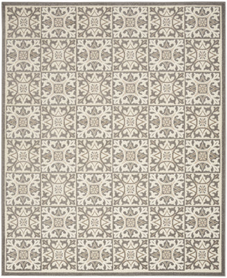 9' X 12' Ivory And Grey Fleur De Lis Stain Resistant Non Skid Area Rug