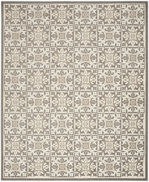 9' X 12' Ivory And Grey Fleur De Lis Stain Resistant Non Skid Area Rug