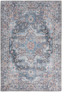 6' X 9' Light Blue And Orange Medallion Distressed Washable Area Rug