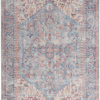 6' X 9' Blue And Orange Medallion Distressed Washable Area Rug