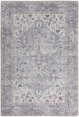 6' X 9' Grey Medallion Distressed Washable Area Rug