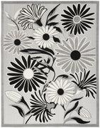 4' X 6' Black White Floral Stain Resistant Non Skid Area Rug