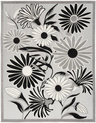 5' X 8' Black And White Floral Stain Resistant Non Skid Area Rug