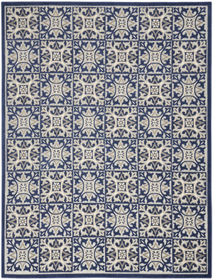 6' X 9' Blue Fleur De Lis Stain Resistant Non Skid Area Rug